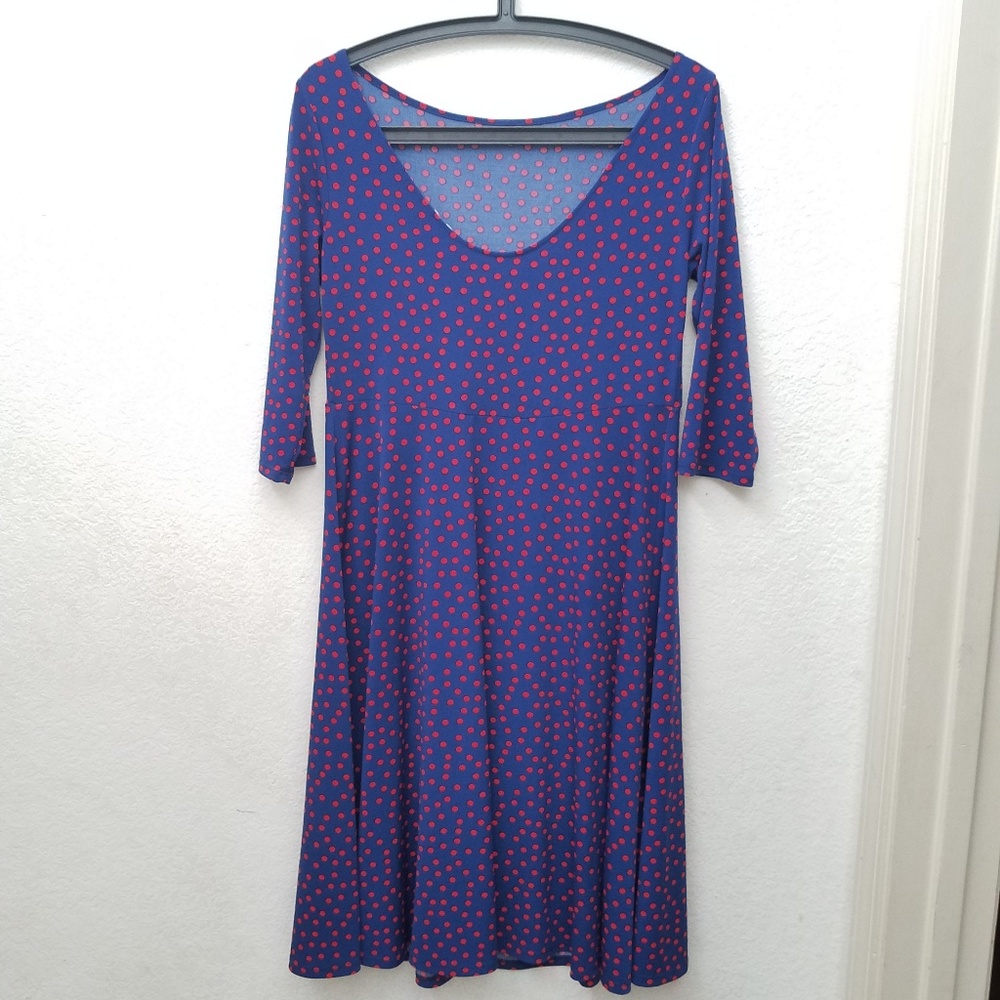 Leota Blue W/Red Polka Dot 3/4 Sleeve Dress - Picture 3 of 4